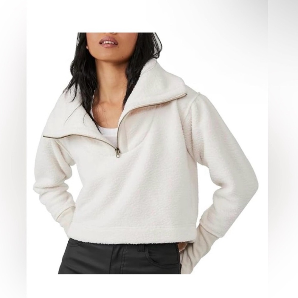 NWOT Free People Poppy Cropped Pullover Half Zip Fleece Size Small Cream
